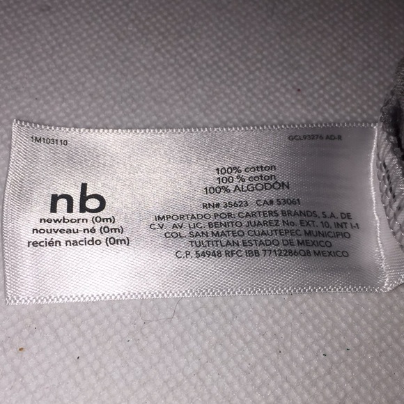 Carter’s Newborn Bodysuit Diaper Shirt with Mitts Grey NB Unisex - Picture 8 of 9